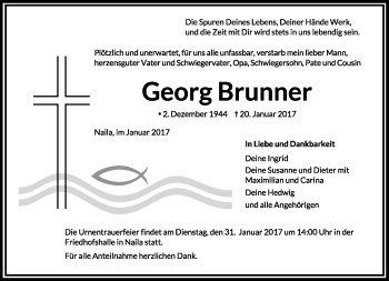 Traueranzeige von Georg Brunner von Frankenpost
