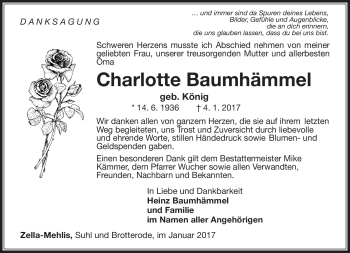 Traueranzeige von Charlotte Baumhämmel von Südthüringer Presse