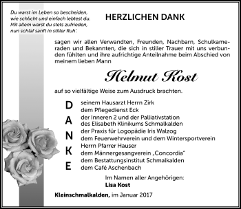 Traueranzeige von Helmut Kost von Südthüringer Presse