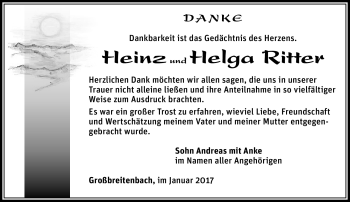 Traueranzeige von HeinzHelga RitterRitter von Südthüringer Presse