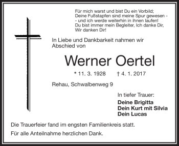 Traueranzeige von Werner Oertel von Frankenpost