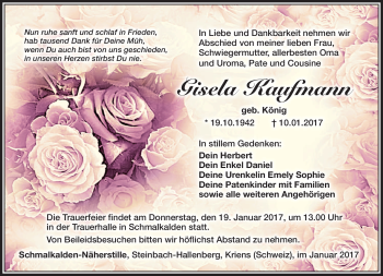 Traueranzeige von Gisela Kaufmann von Südthüringer Presse
