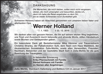 Traueranzeige von Werner Holland von Südthüringer Presse