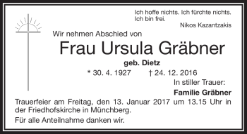 Traueranzeige von Ursula Gräbner von Frankenpost