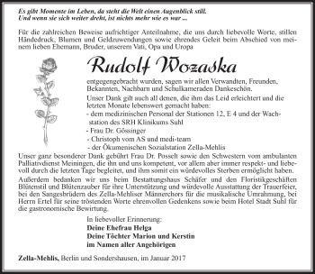 Traueranzeige von Rudolf Wozaska von Südthüringer Presse