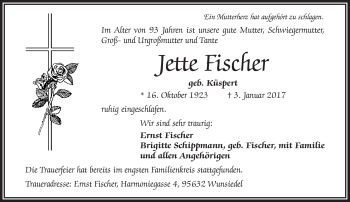 Traueranzeige von Jette Fischer von Frankenpost