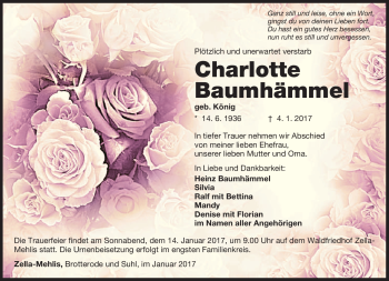 Traueranzeige von Charlotte Baumhämmel von Südthüringer Presse