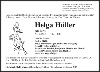 Traueranzeige von Helga Hüller von Südthüringer Presse