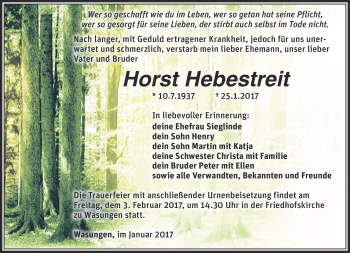 Traueranzeige von Horst Hebestreit von Südthüringer Presse