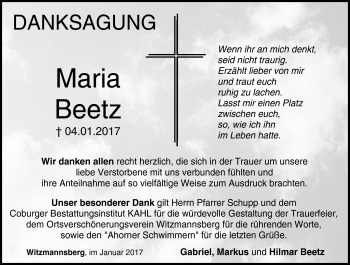 Traueranzeige von Maria Beetz von Neue Presse Coburg