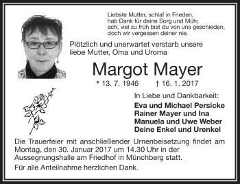 Traueranzeige von Margot Mayer von Frankenpost