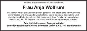 Traueranzeige von Anja Wolfrum von Frankenpost