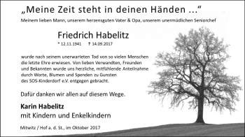 Traueranzeige von Friedrich Haberlitz von Neue Presse Coburg