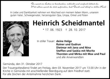 Traueranzeige von Heinrich Scheidmantel von Neue Presse Coburg