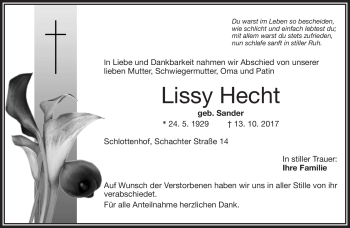 Traueranzeige von Lissy Hecht von Frankenpost