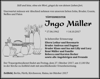 Traueranzeige von Ingo Müller von Südthüringer Presse
