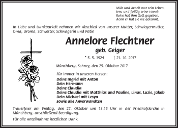 Traueranzeige von Annelore Flechtnner von Frankenpost