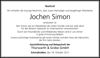 Traueranzeige von Jochen Simon von Südthüringer Presse