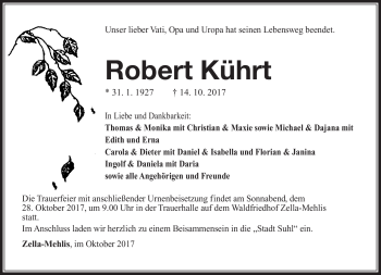 Traueranzeige von Robert Kührt von Südthüringer Presse