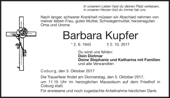 Traueranzeige von Barbara Kupfer von Neue Presse Coburg