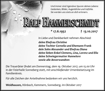 Traueranzeige von Ralf Hammerschmidt von Südthüringer Presse