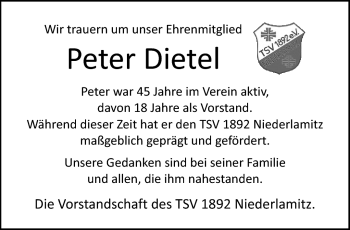 Traueranzeige von Peter Dietel von Frankenpost