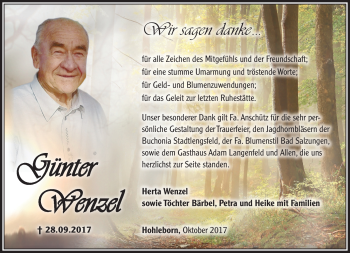 Traueranzeige von Günter Wenzel von Südthüringer Presse