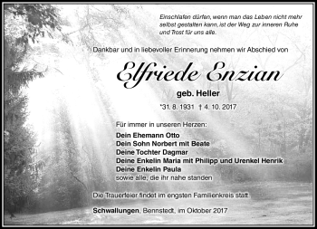 Traueranzeige von Elfriede Enzian von Südthüringer Presse
