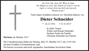 Traueranzeige von Dieter Schneider von Neue Presse Coburg