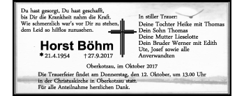 Traueranzeige von Horst Böhm von Frankenpost