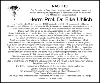 Traueranzeige von Dr. Eike Uhlich von Neue Presse Coburg