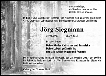 Traueranzeige von Jörg Siegmann von Südthüringer Presse
