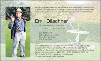 Traueranzeige von Emil Däschner von Neue Presse Coburg