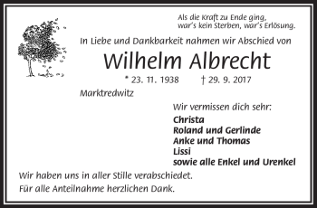 Traueranzeige von Wilhelm Albrecht von Frankenpost