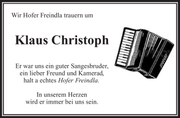 Traueranzeige von Klaus Christoph von Frankenpost