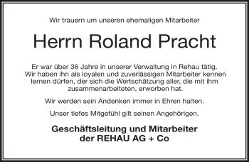 Traueranzeige von Roland Pracht von Frankenpost