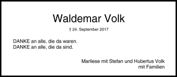 Traueranzeige von Waldemar Volk von Neue Presse Coburg