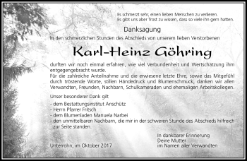 Traueranzeige von Karl-Heinz Göhring von Südthüringer Presse