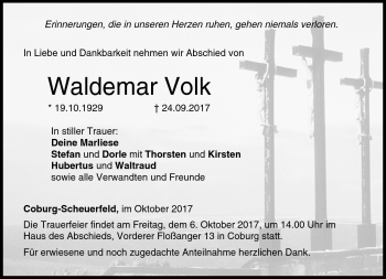 Traueranzeige von Waldemar Volk von Neue Presse Coburg