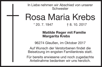 Traueranzeige von Rosa Maria Krebs von Neue Presse Coburg
