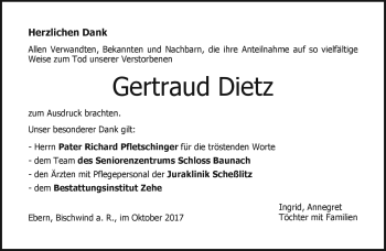 Traueranzeige von Gertraud Dietz von Neue Presse Coburg
