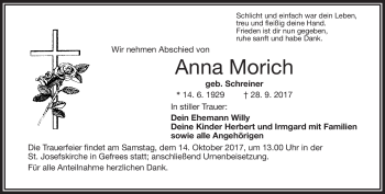 Traueranzeige von Anna Morich von Frankenpost