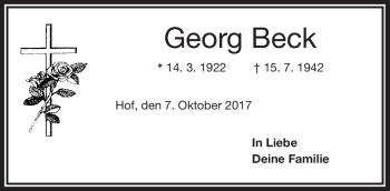 Traueranzeige von Georg Beck von Frankenpost