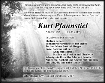 Traueranzeige von Kurt Pfannstiel von Südthüringer Presse