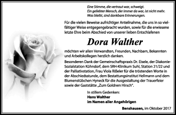 Traueranzeige von Dora Walther von Südthüringer Presse