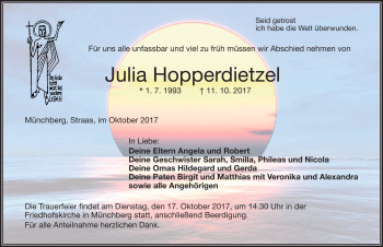 Traueranzeige von Julia Hopperdietzel von Frankenpost