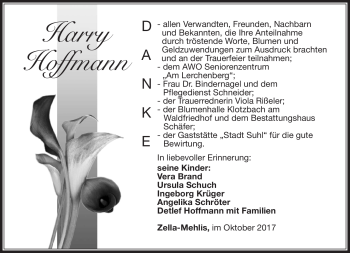 Traueranzeige von Harry Hoffmann von Südthüringer Presse