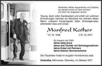 Traueranzeige von Manfred Kather von Südthüringer Presse