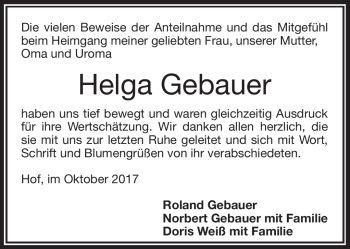 Traueranzeige von Helga Gebauer von Frankenpost