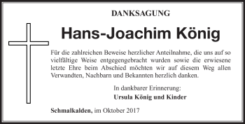 Traueranzeige von Hans-Joachim König von Südthüringer Presse